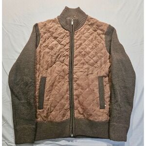 Marc Asher Jacket Mens Medium Brown Excellent Quilted Fleece Lined Mixed Media